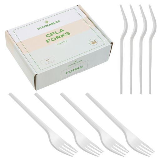 Pack of 150 6" White CPLA Disposable Forks - Decodine