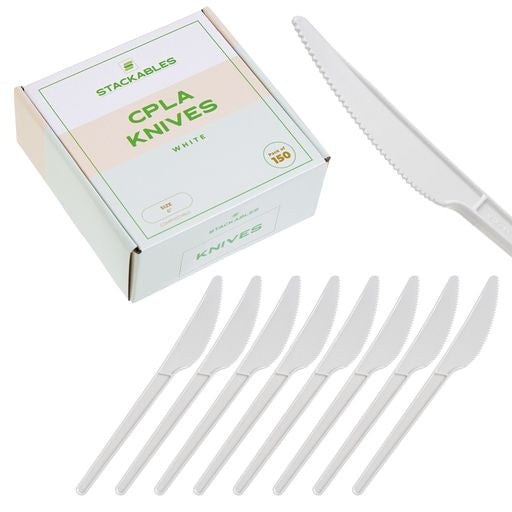 Pack of 150 6" White CPLA Disposable Knives - Decodine