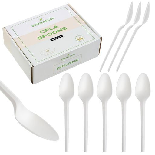 Pack of 150 6" White CPLA Disposable Spoons - Decodine