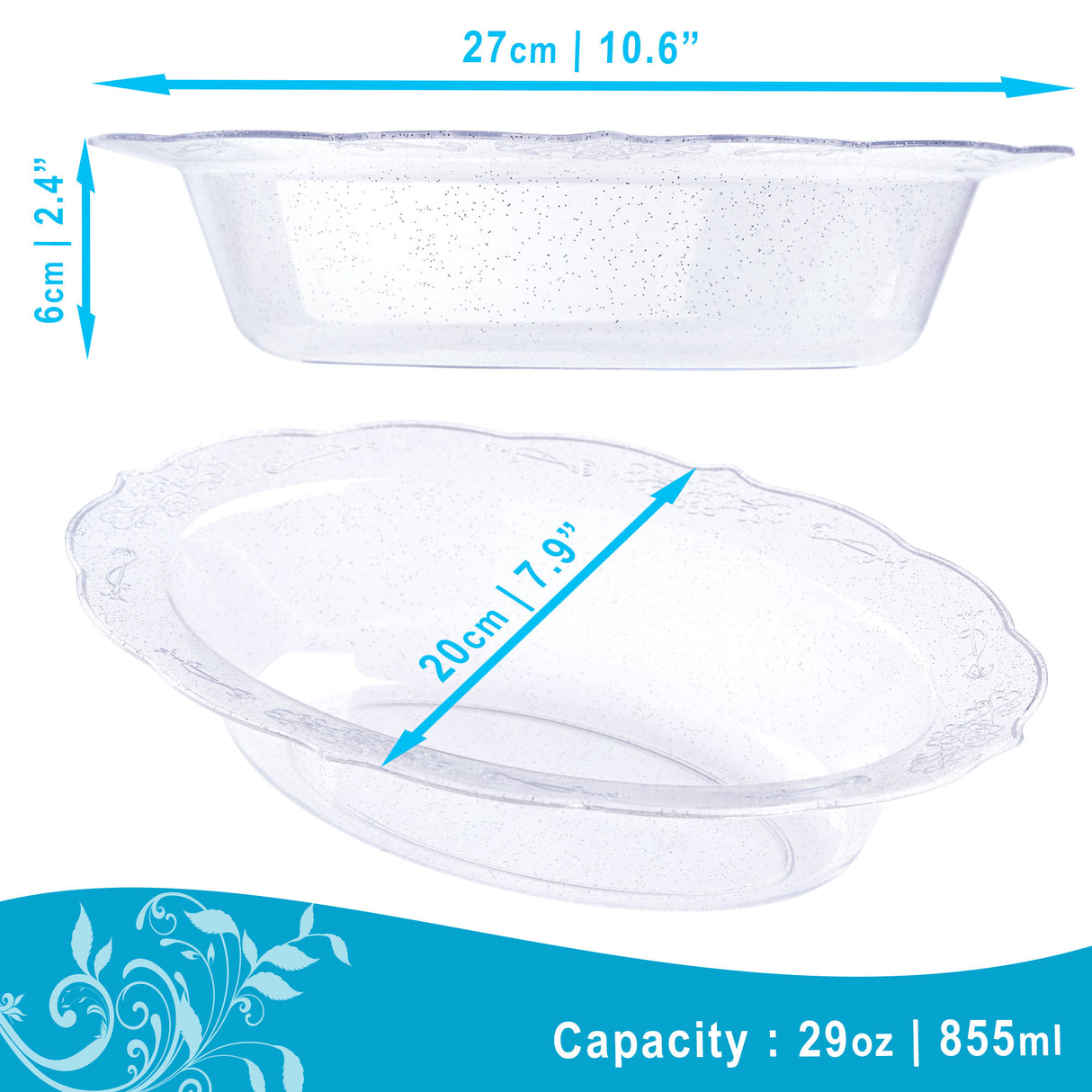 Pack of 3 Glittered Silver 29oz Plastic Party Serving Bowls - Decodine