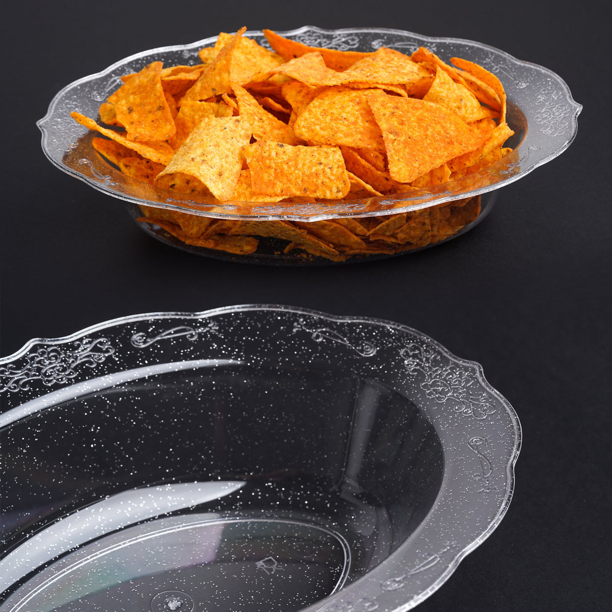 Pack of 3 Glittered Silver 29oz Plastic Party Serving Bowls - Decodine