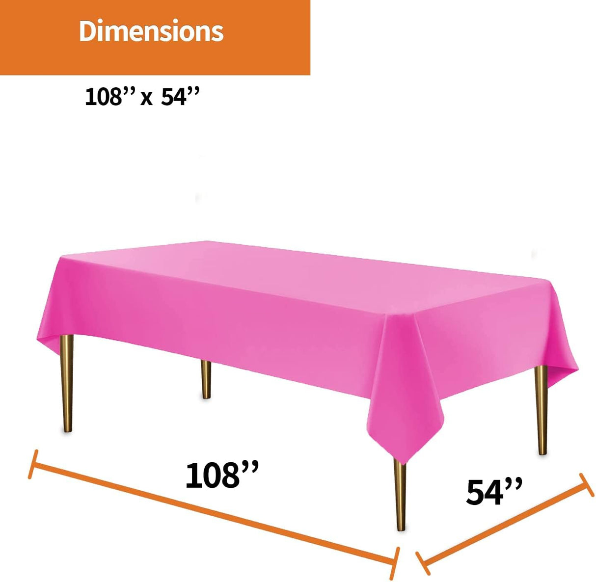 Premium Plastic Pink Tablecloth Disposable Plastic Table Cover for Rectangle Tables 54" x 108" - Decodine
