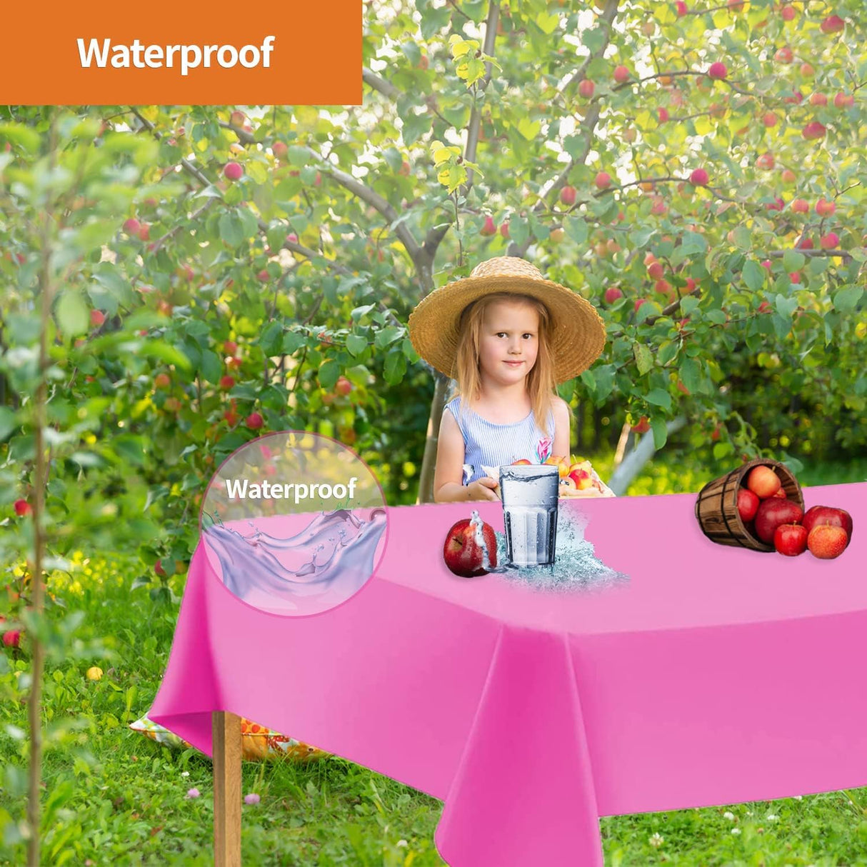 Premium Plastic Pink Tablecloth Disposable Plastic Table Cover for Rectangle Tables 54" x 108" - Decodine