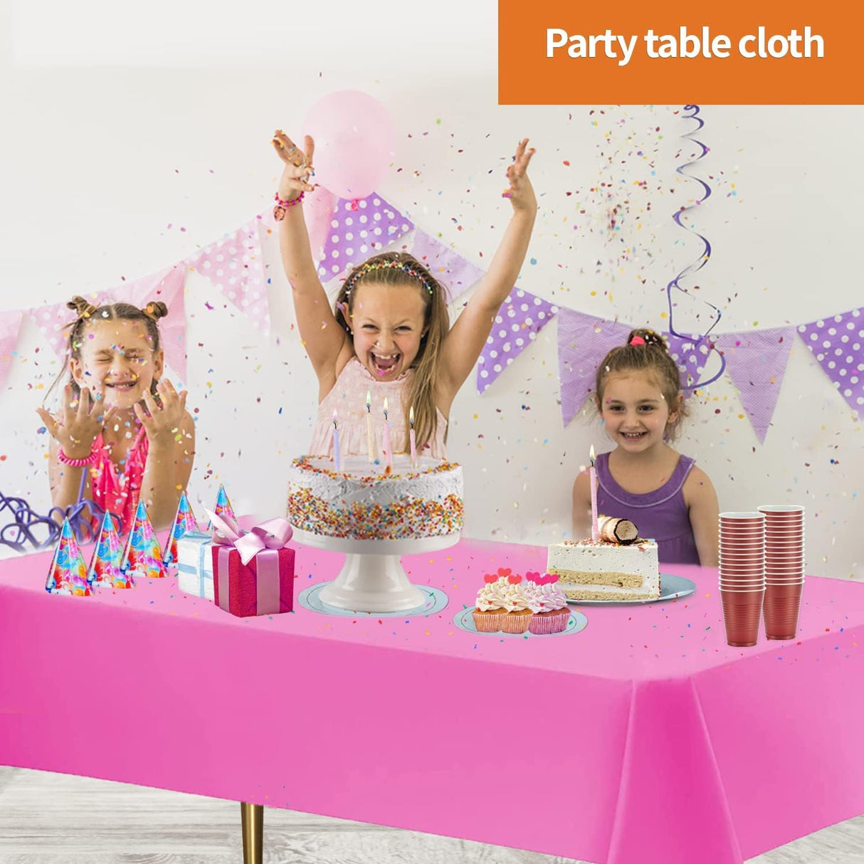 Premium Plastic Pink Tablecloth Disposable Plastic Table Cover for Rectangle Tables 54" x 108" - Decodine