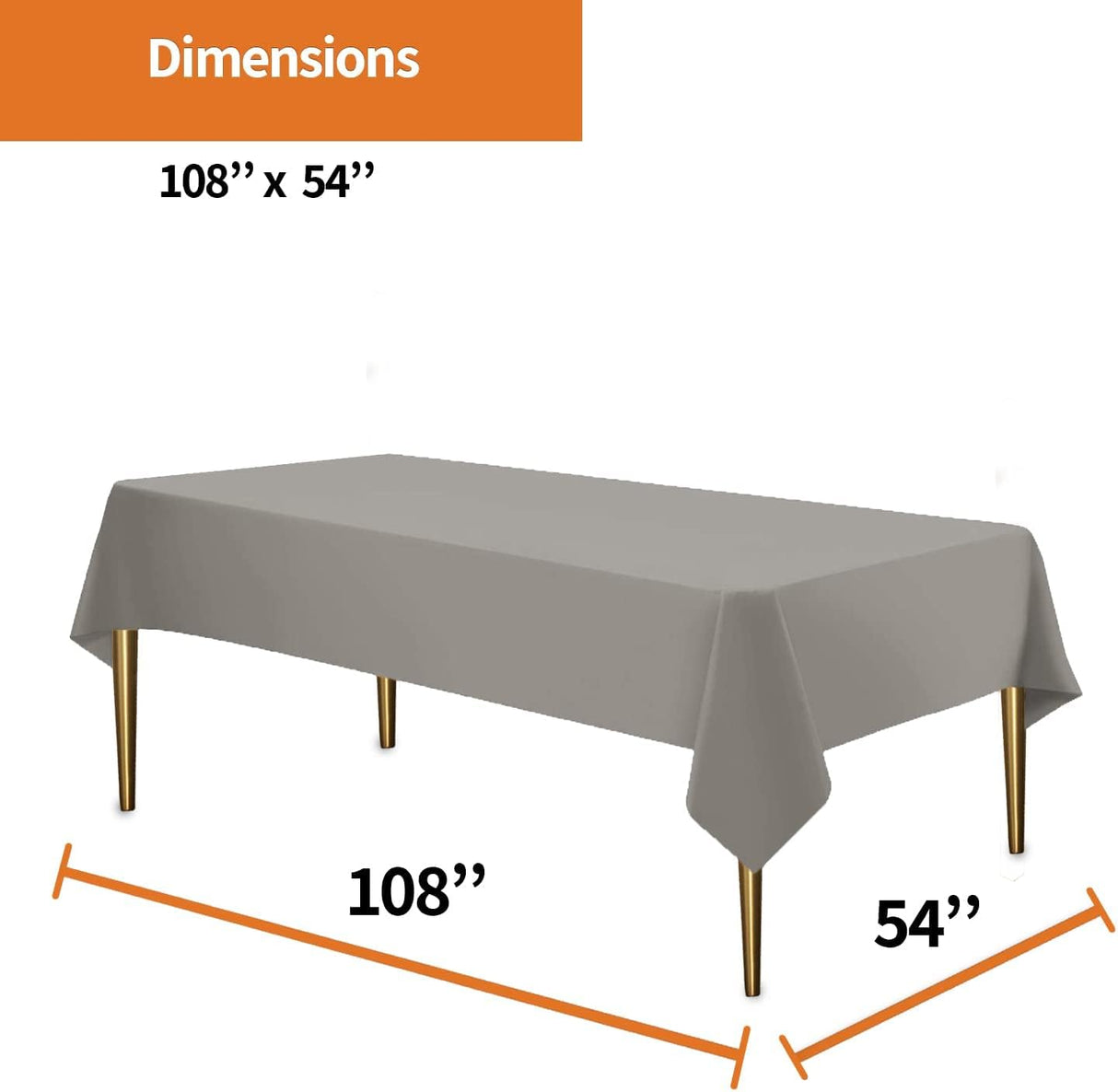 Premium Plastic Silver Tablecloth Disposable Plastic Table Cover for Rectangle Tables 54" x 108" - Decodine