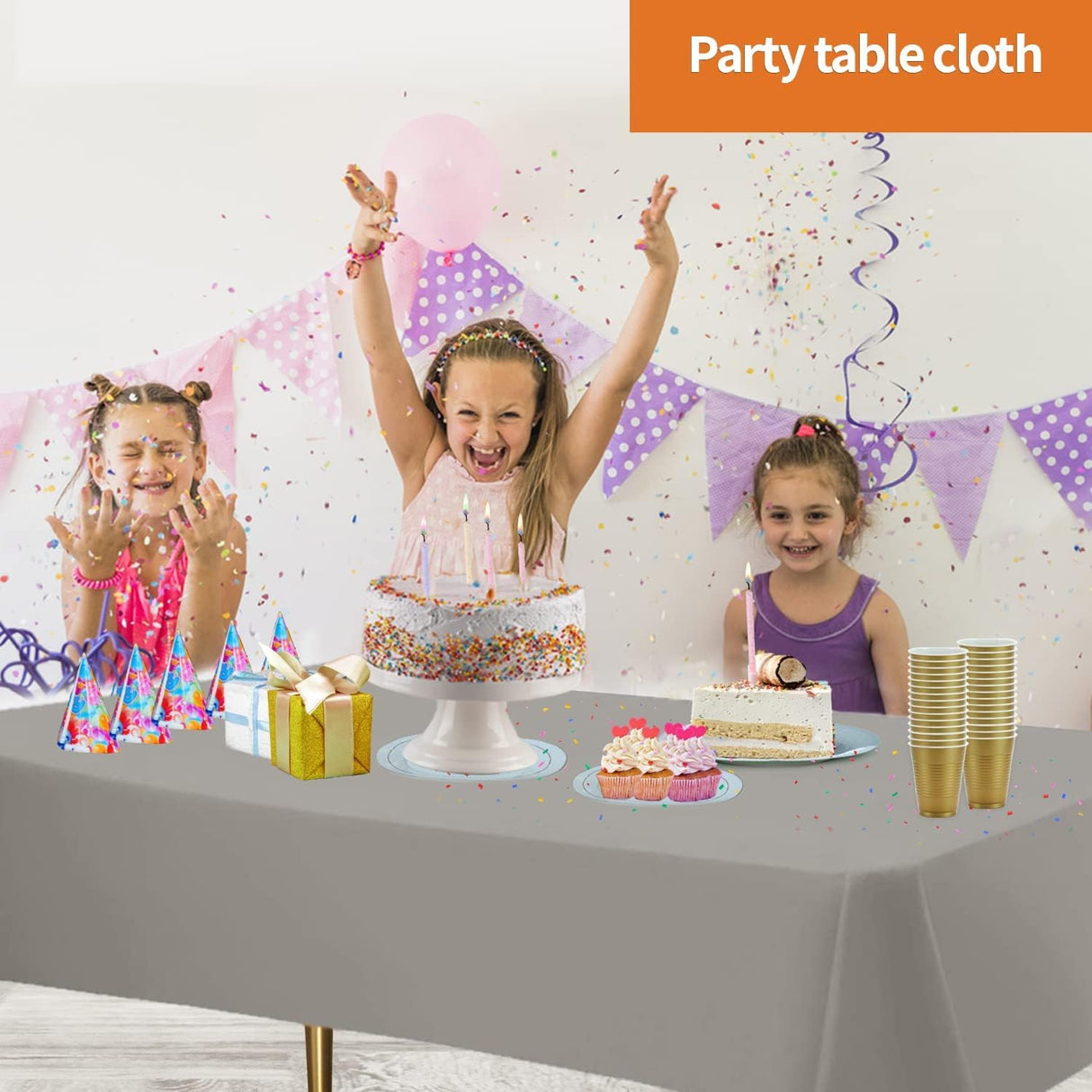 Premium Plastic Silver Tablecloth Disposable Plastic Table Cover for Rectangle Tables 54" x 108" - Decodine