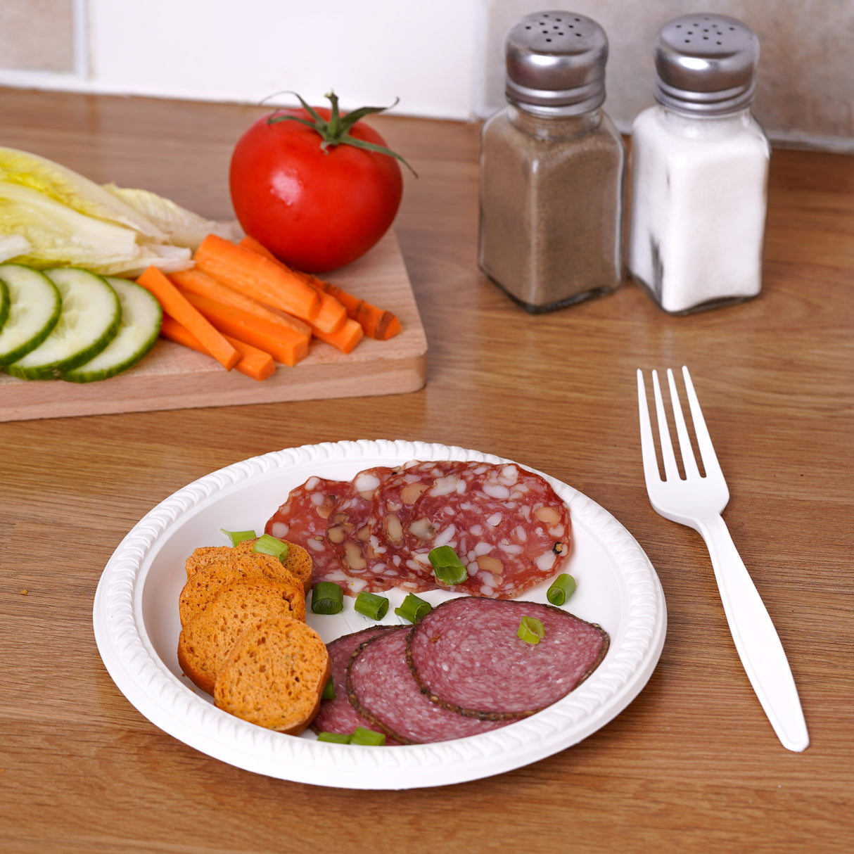 100 Pack Sturdy and Eco-Friendly 7" White Disposable Cornstarch Plates - Compostable and Microwave Safe - Decodine