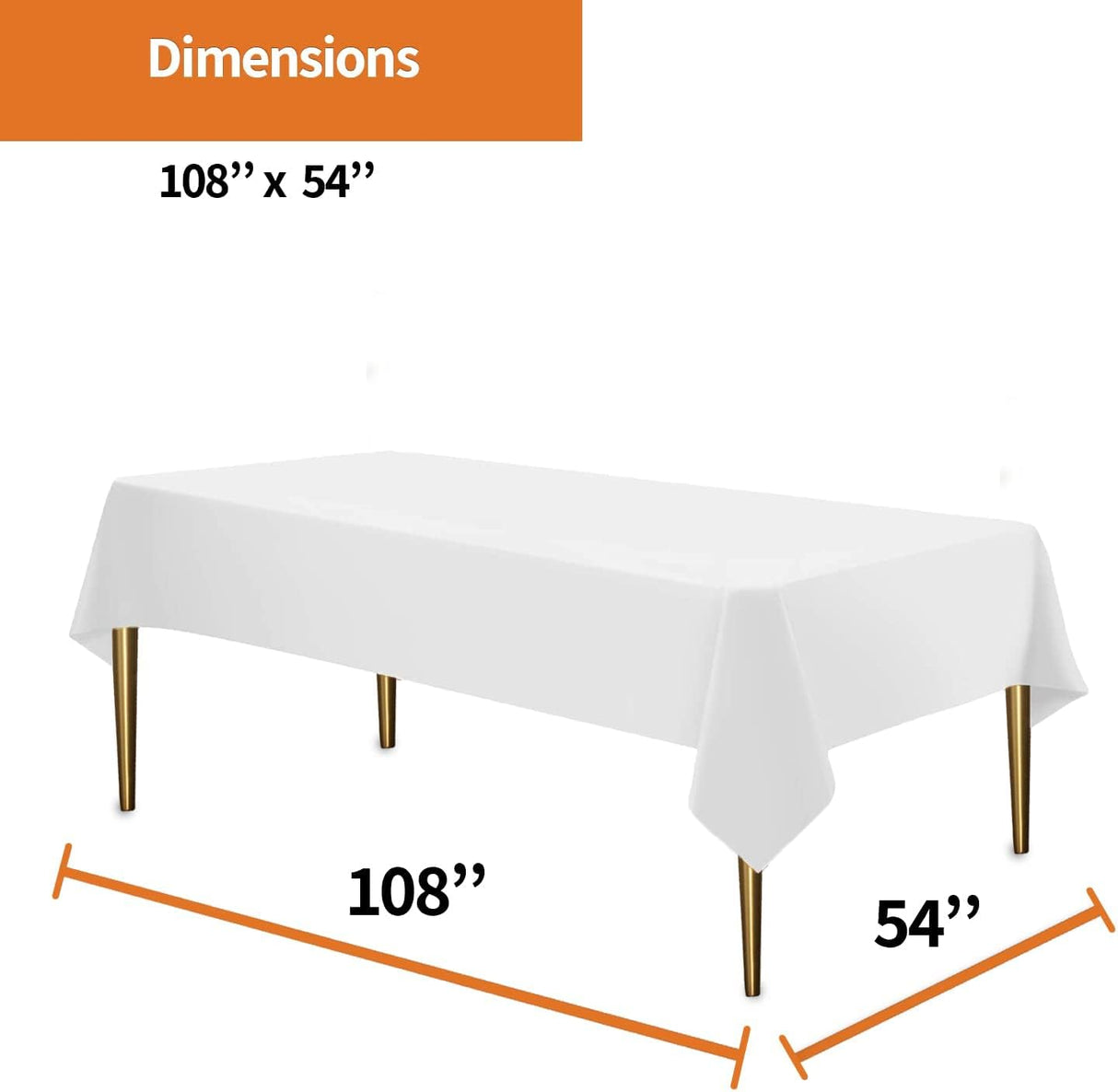 Premium Plastic White Tablecloth Disposable Plastic Table Cover for Rectangle Tables 54" x 108" - Decodine