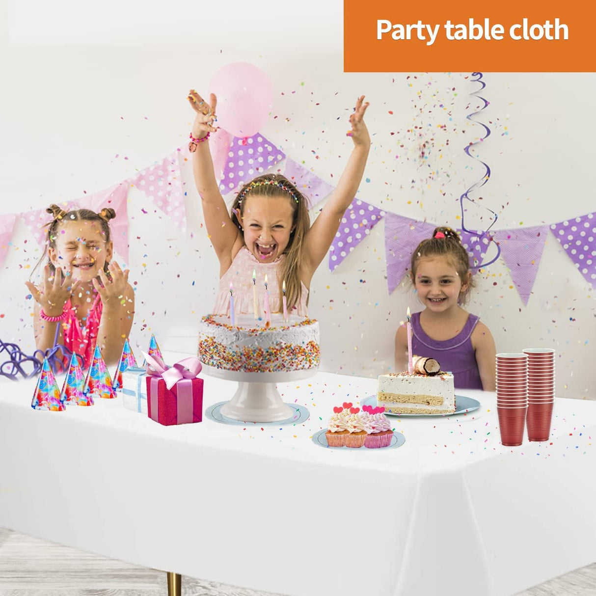 Premium Plastic White Tablecloth Disposable Plastic Table Cover for Rectangle Tables 54" x 108" - Decodine