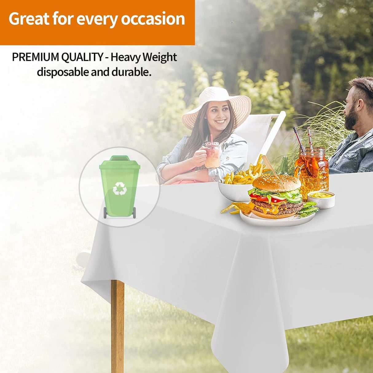 Premium Plastic White Tablecloth Disposable Plastic Table Cover for Rectangle Tables 54" x 108" - Decodine
