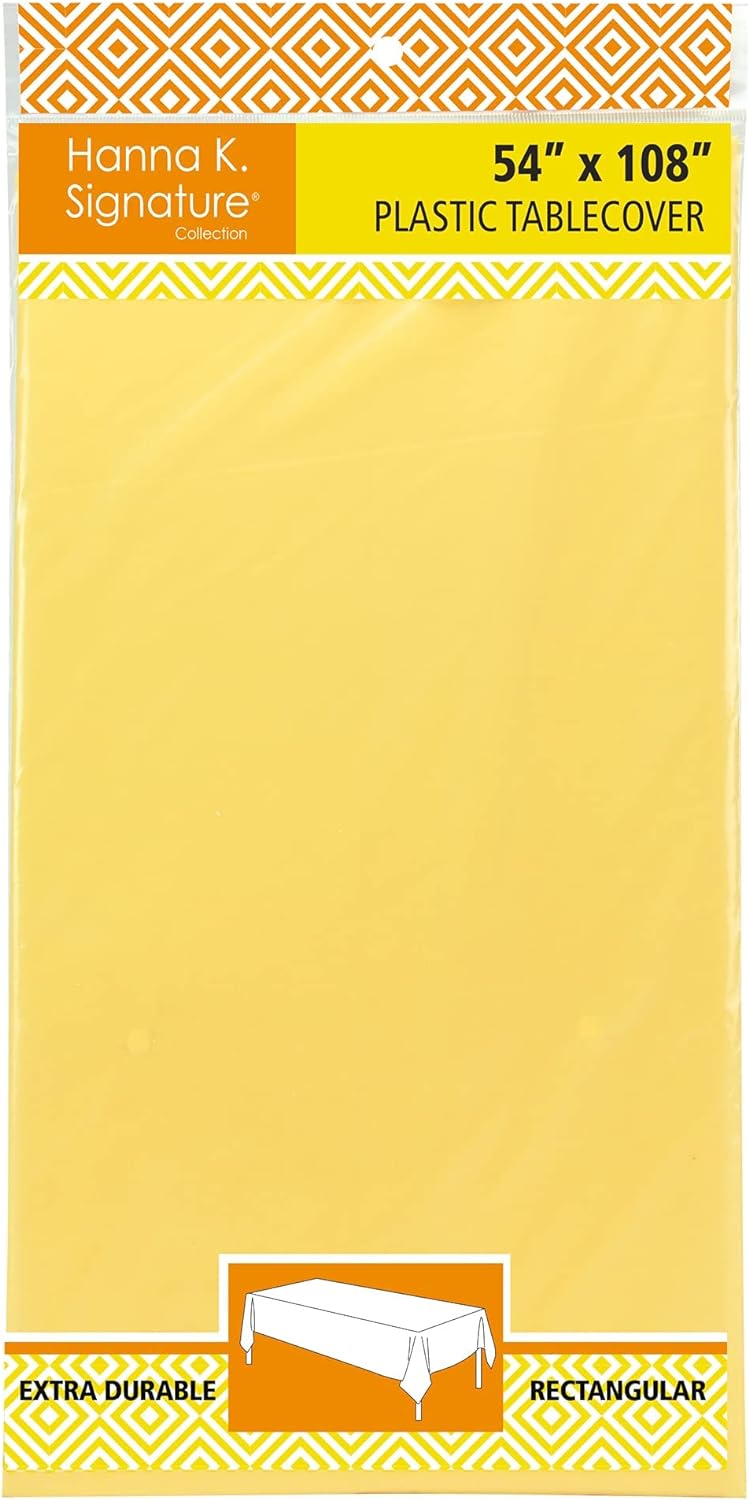 Premium Plastic Yellow Tablecloth Disposable Plastic Table Cover for Rectangle Tables 54" x 108" - Decodine