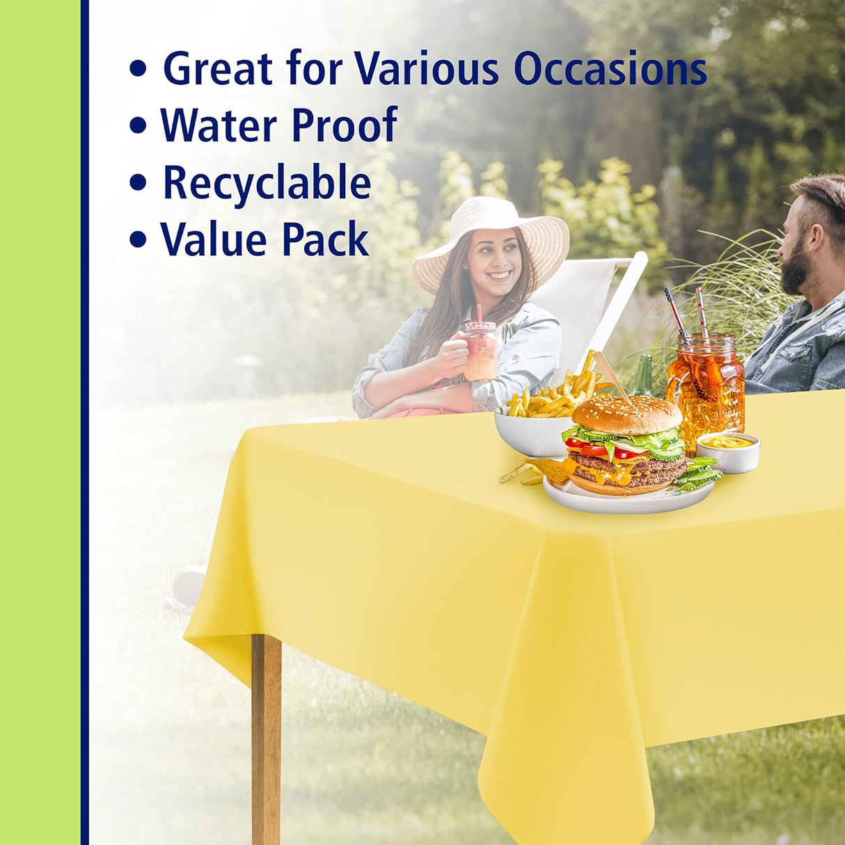 Premium Plastic Yellow Tablecloth Disposable Plastic Table Cover for Rectangle Tables 54" x 108" - Decodine