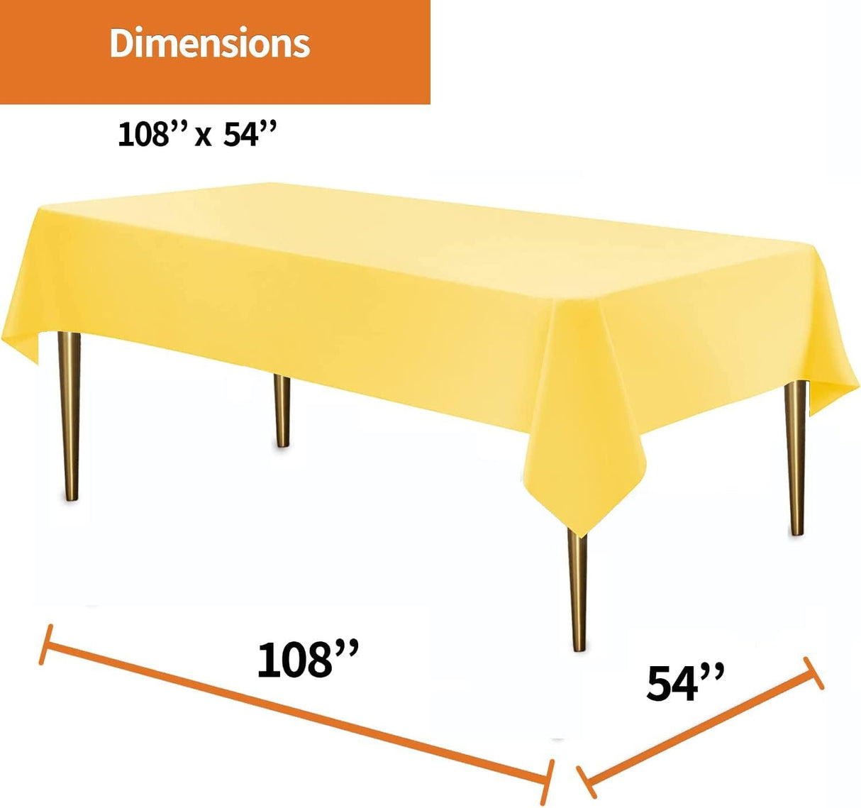 Premium Plastic Yellow Tablecloth Disposable Plastic Table Cover for Rectangle Tables 54" x 108" - Decodine
