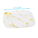 10 Pack White and Gold Marble-Look Square 8.5" Dinner Plates - Decodine