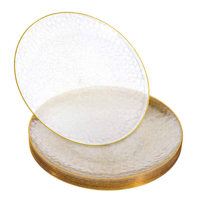 20 Pack 9" Plastic Plates Hammered Designed with Gold Glitter & Gold Rim - Decodine