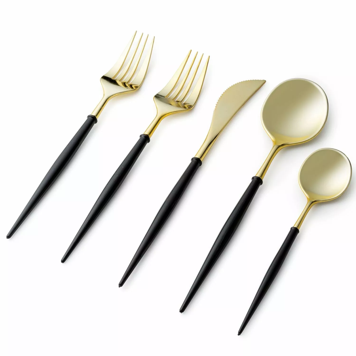 40-Pack Gold & Black Plastic Cutlery Set – Premium Party Flatware for Dining