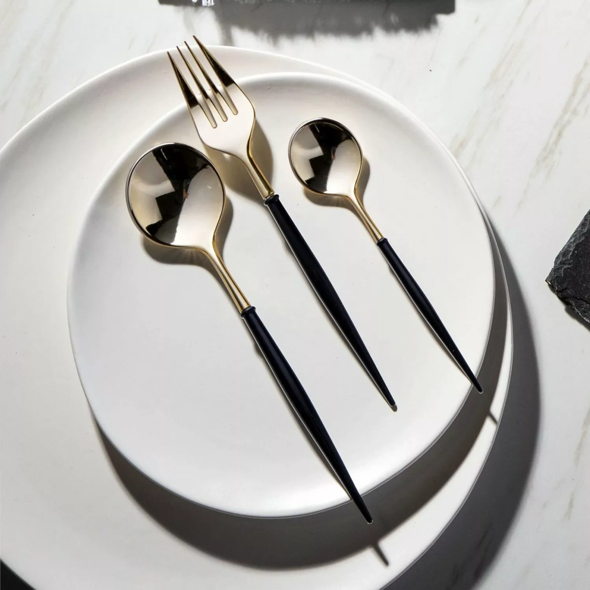 40-Pack Gold & Black Plastic Cutlery Set – Premium Party Flatware for Dining