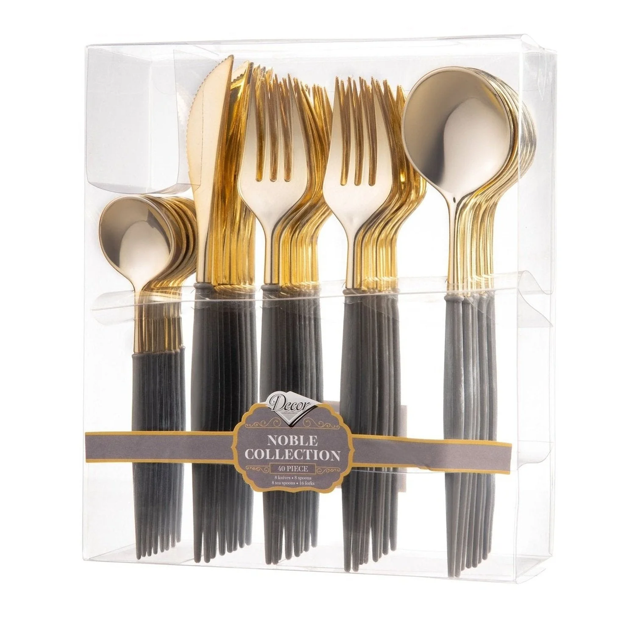 40-Pack Gold & Black Plastic Cutlery Set – Premium Party Flatware for Dining