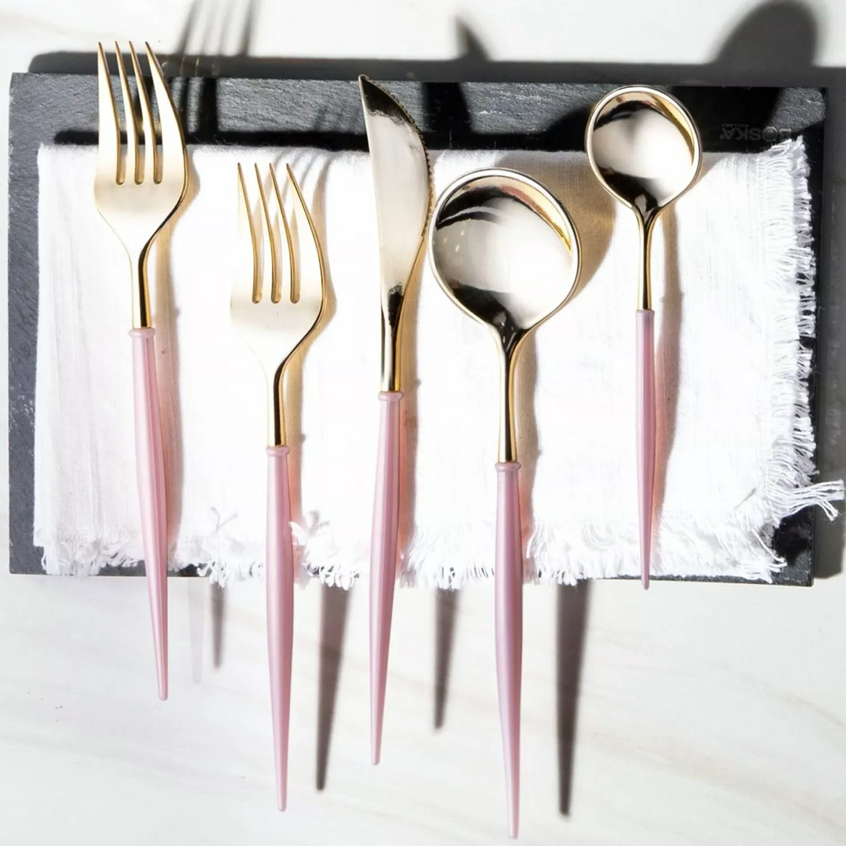 40 Pack Gold and Pink Plastic Cutlery Set Premium Party Flatware for Dining