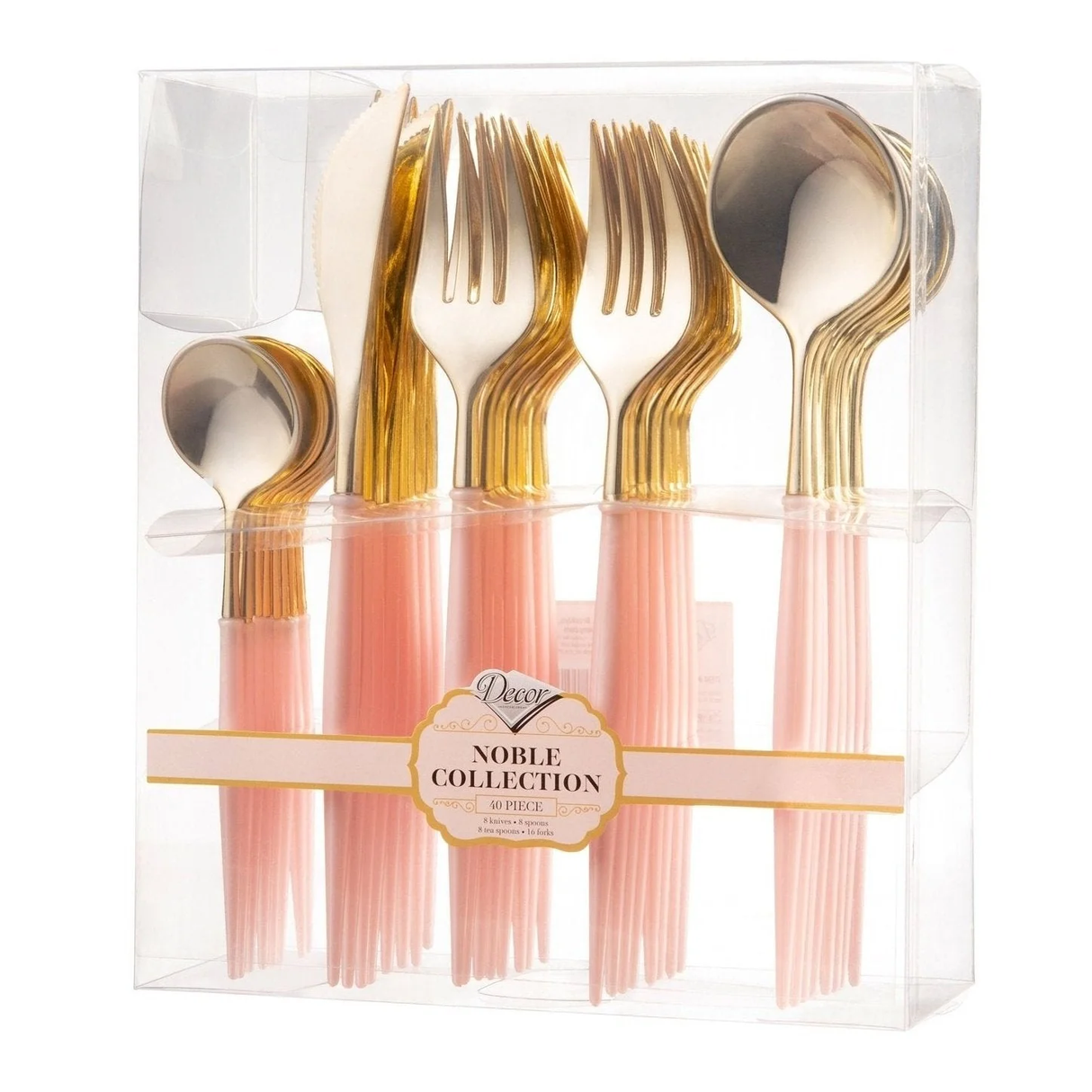 40 Pack Gold and Pink Plastic Cutlery Set Premium Party Flatware for Dining