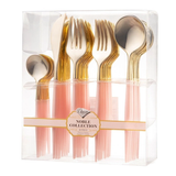 40 Pack Gold and Pink Plastic Cutlery Set Premium Party Flatware for Dining