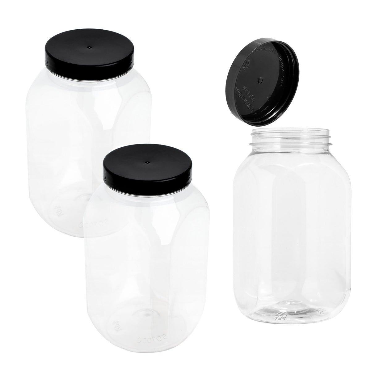 Plastic Jars with Lids 1000ml - 1 Litre Refillable Canisters Cylinder Clear Storage Containers with Airtight Black Lids for Kitchen use, Dry Foods, Sweets, Spices - Decodine