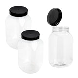 Plastic Jars with Lids 1000ml - 1 Litre Refillable Canisters Cylinder Clear Storage Containers with Airtight Black Lids for Kitchen use, Dry Foods, Sweets, Spices - Decodine