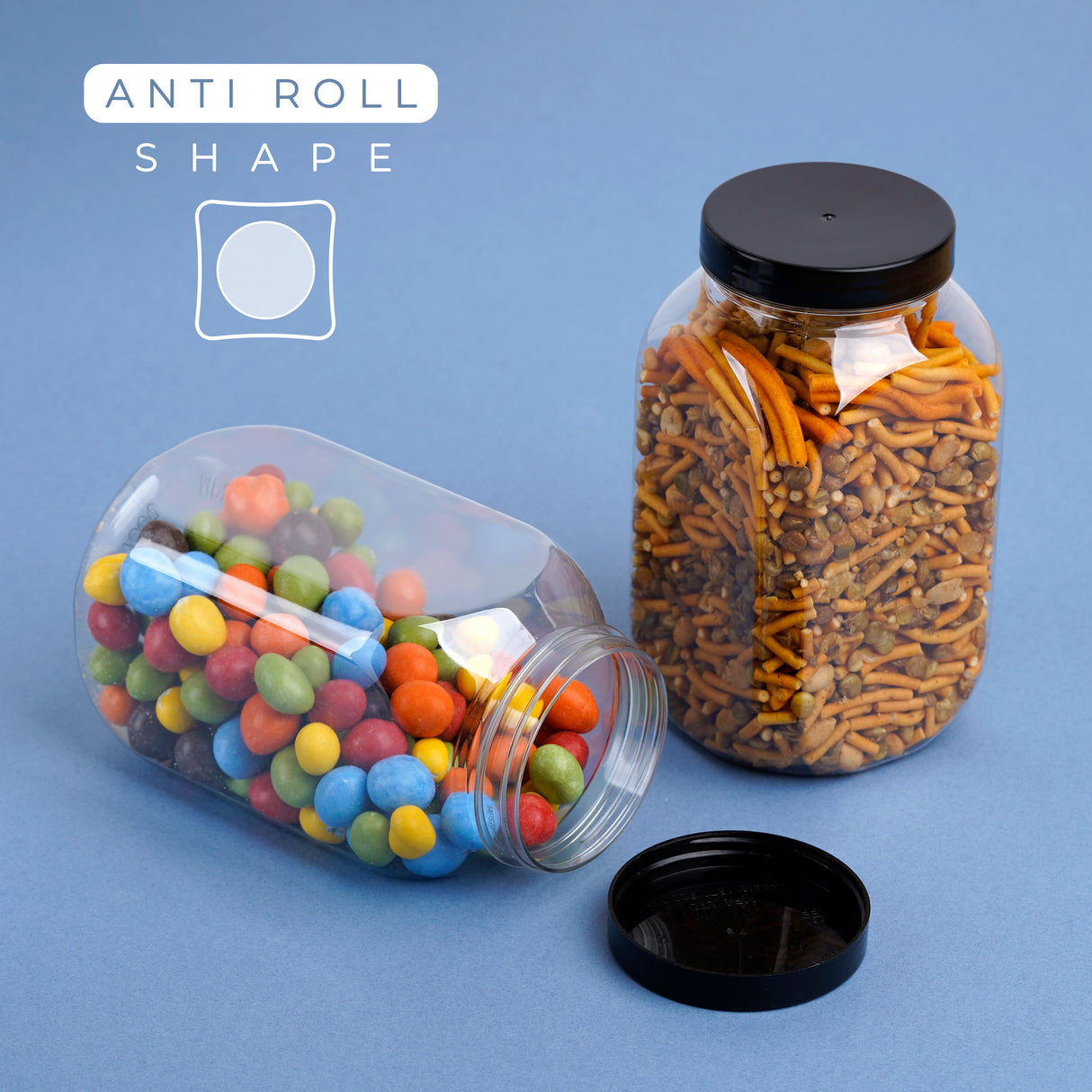 Plastic Jars with Lids 1000ml - 1 Litre Refillable Canisters Cylinder Clear Storage Containers with Airtight Black Lids for Kitchen use, Dry Foods, Sweets, Spices - Decodine