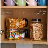 Plastic Jars with Lids 1000ml - 1 Litre Refillable Canisters Cylinder Clear Storage Containers with Airtight Black Lids for Kitchen use, Dry Foods, Sweets, Spices - Decodine