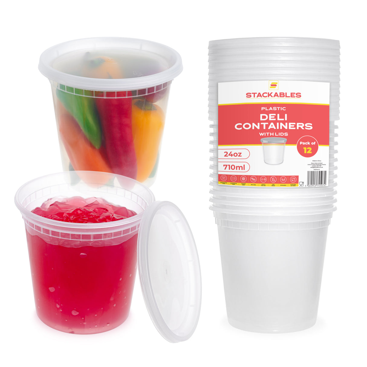 12-Pack 24 oz Clear Round Plastic Containers Deli Tubs - Ideal for Soup & Food Storage