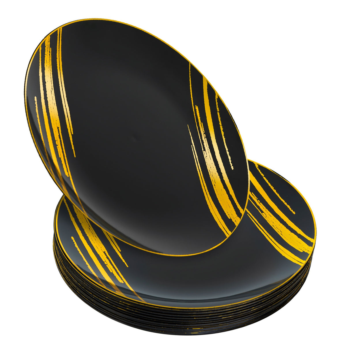 20 Pack 10.25" Black & Gold Designed Plastic Plates - Decodine