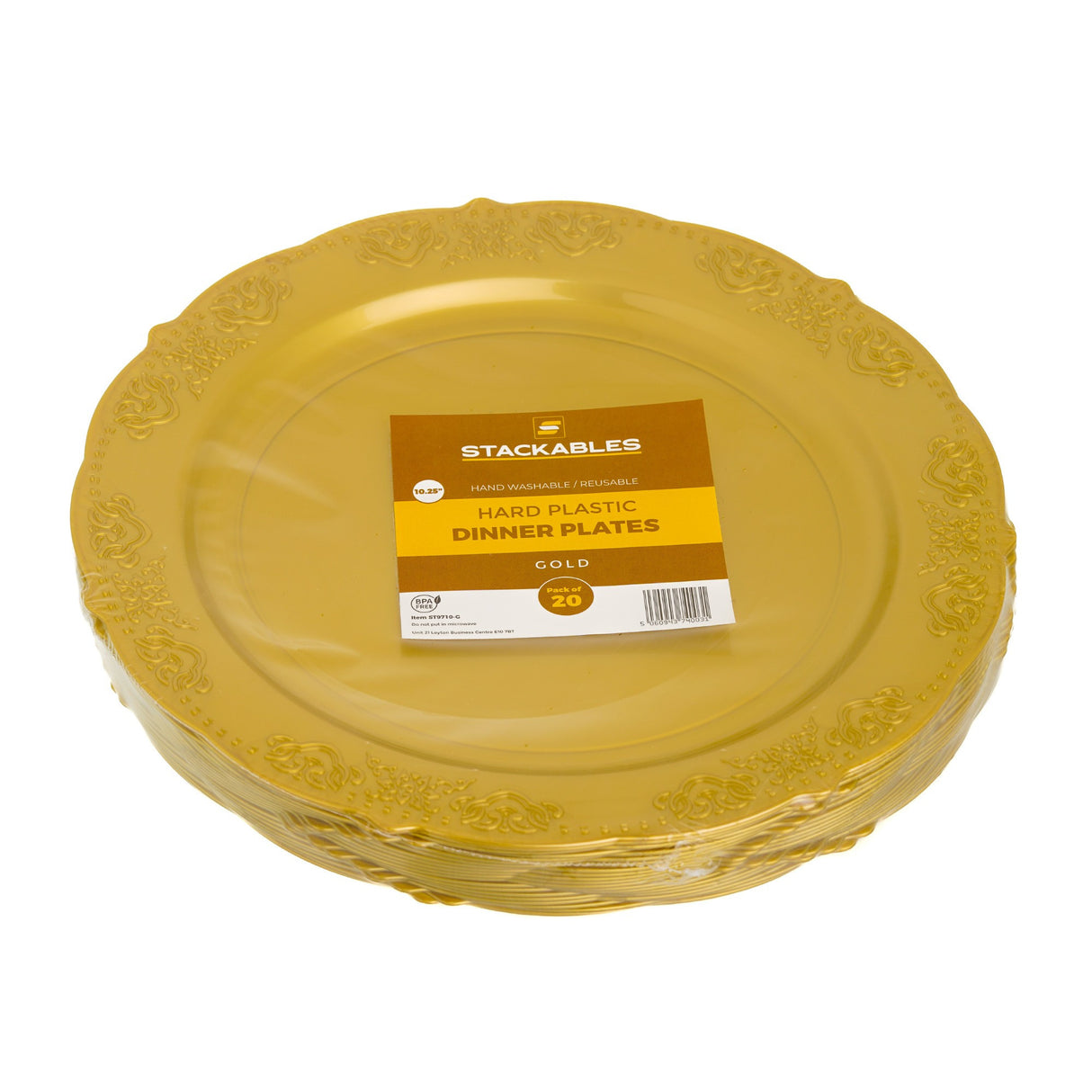 20 Pack 10" Gold Plastic Dinner Plates - Decodine