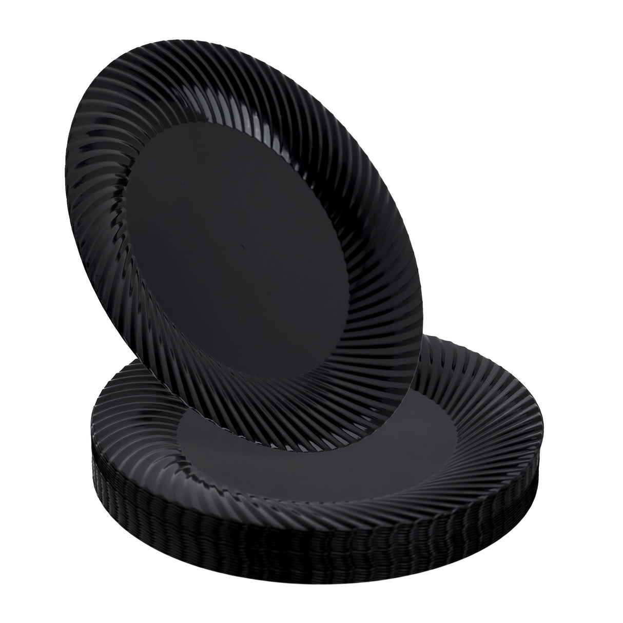 20 Pack 7" Black Plastic Plates with Seashell Rim - Decodine