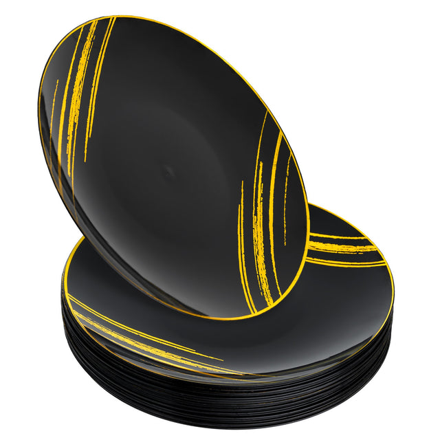 20 Pack 9" Black & Gold Designed Plastic Plates - Decodine