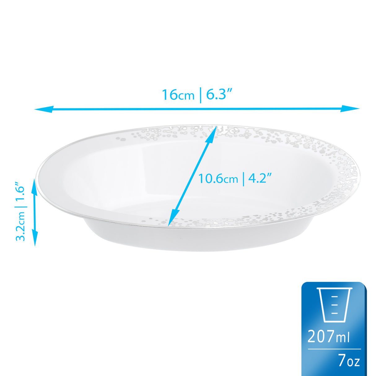 Pack of 10 Oval Serving Bowls - White with Silver Polka Dots - Versatile 7oz Size for Elegant Presentations - Decodine