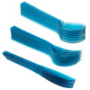 24 Combo Pack of Reusable Blue Plastic Spoons/Forks/Knives (8 of Each) - Dishwasher and Microwave Safe