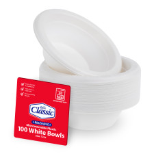 100 Pack 12oz White Lightweight Plastic Soup/Party  Bowls