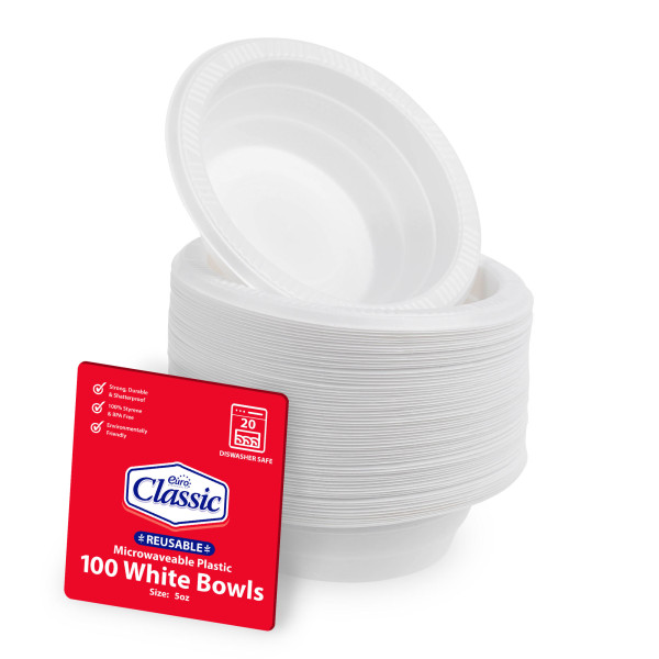 100 Pack 5oz Small White Lightweight Plastic Dessert Bowls
