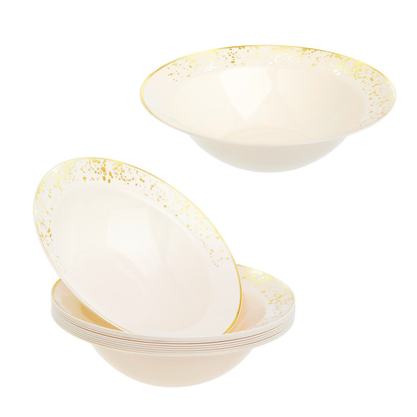 Pack of 10 Small Serving Bowls 5oz - Ivory Cream with Gold Polka Dots - Lightweight and Versatile for Candies, Nuts, and Desserts