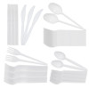 80 Combo Pack of Reusable White Plastic Spoons/Forks/Knives/Teaspoons (20 of Each) - Dishwasher and Microwave Safe