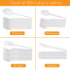 80 Combo Pack of Reusable White Plastic Spoons/Forks/Knives/Teaspoons (20 of Each) - Dishwasher and Microwave Safe