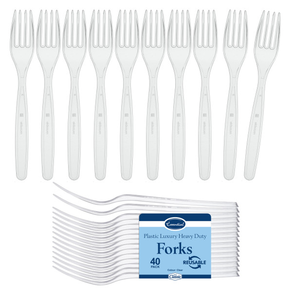 40 Pack Reusable Clear Plastic Forks - Dishwasher and Microwave Safe