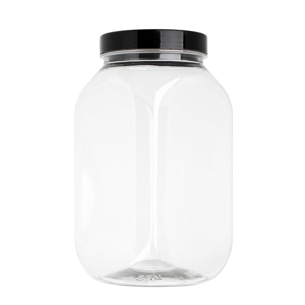 Plastic Jars with Lids 1000ml – 1 Litre Refillable Canisters Cylinder Clear Storage Containers with Airtight Black Lids for Kitchen use, Dry Foods, Sweets, Spices