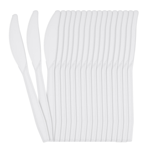 100 Pack Reusable White Plastic Knives - Dishwasher and Microwave Safe