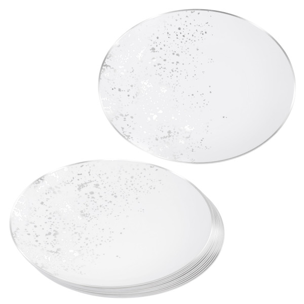 Pack of 10 Hard Plastic Plates 10" - White with Silver Polka Dots - Lightweight and Versatile