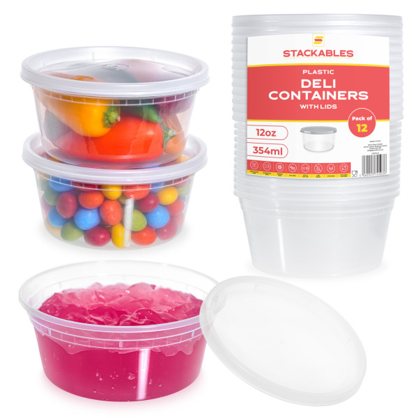 12-Pack 12 oz Clear Round Plastic Containers Deli Tubs - Ideal for Soup & Food Storage