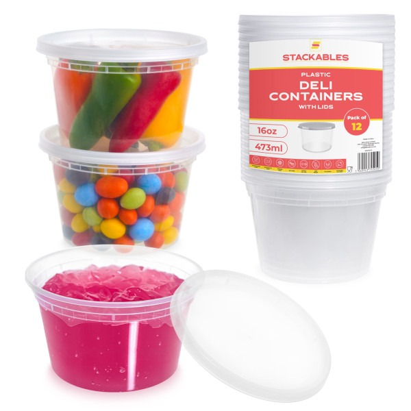 12-Pack 16 oz Clear Round Plastic Containers Deli Tubs - Ideal for Soup & Food Storage