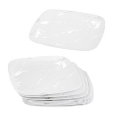 10 Pack White and Silver Marble-Look Small Square 6" Hard Plastic Plates