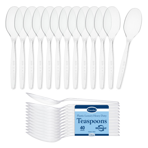 40 Pack Reusable Clear Plastic Teaspoons/Dessert Spoons - Dishwasher and Microwave Safe
