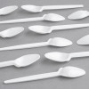 100 Pack Reusable White Plastic Teaspoons/Dessert Spoons - Dishwasher and Microwave Safe